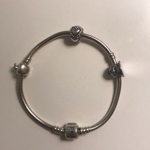 Pandora bracelet and 3 charms